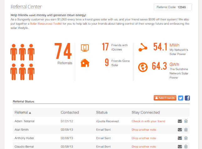 Sample OurSungevity tool to manage referrals 