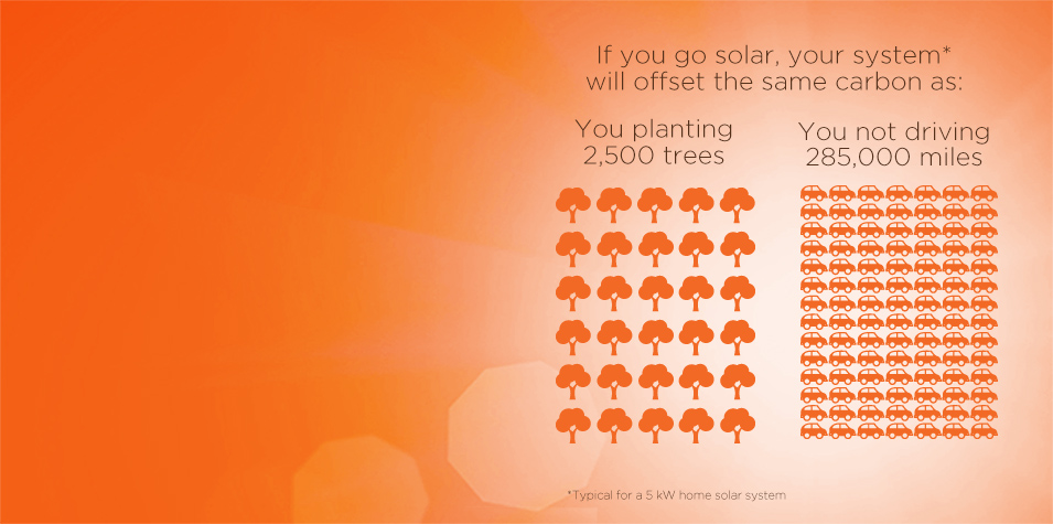 Going solar will offset the same amount of carbon as planting 13,500 trees or not driving 875,000 miles